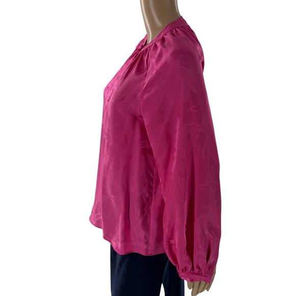 Tanya Taylor Hot Pink Amy Silk Floral Keyhole Blouse - Picture 7 of 11